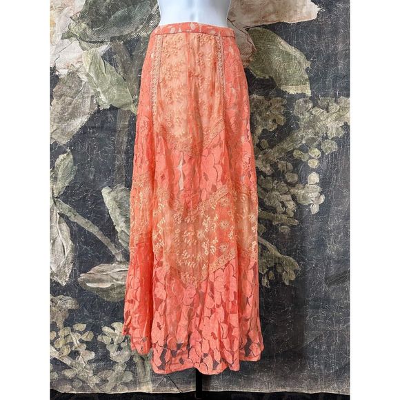 New Champagne & Strawberry Honeysuckle Peach Lace Maxi Skirt Size OP - Picture 9 of 10